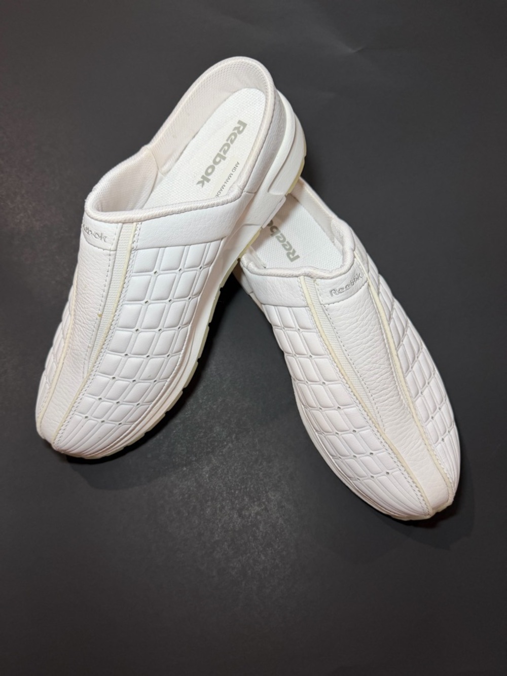 Reebok White Quilted Slip-On Clogs